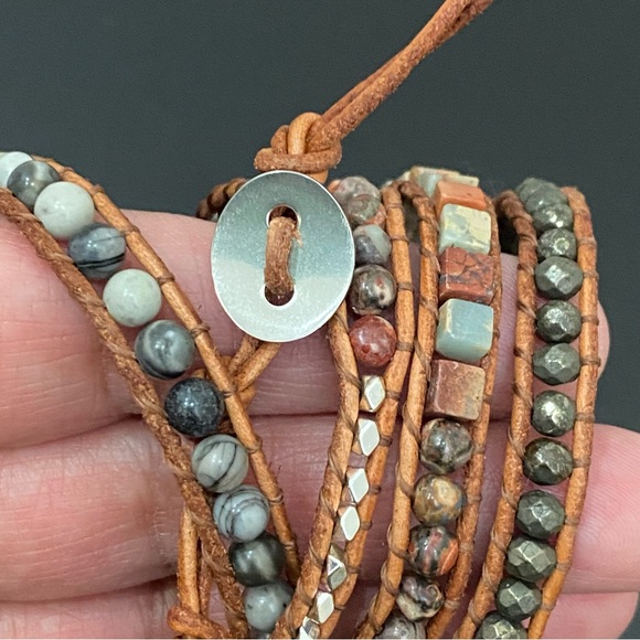 Handmade Natural Stones Druzy Crystal Leather Boho Multilayered Wrap Bracelet - Picture 9 of 13